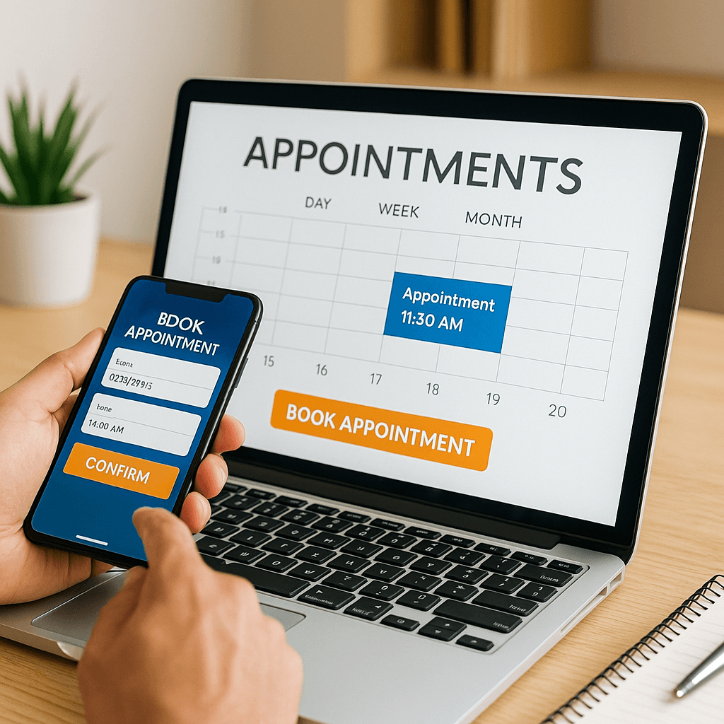 Appointment and booking system interface displayed on laptop – Webigen website add-on service