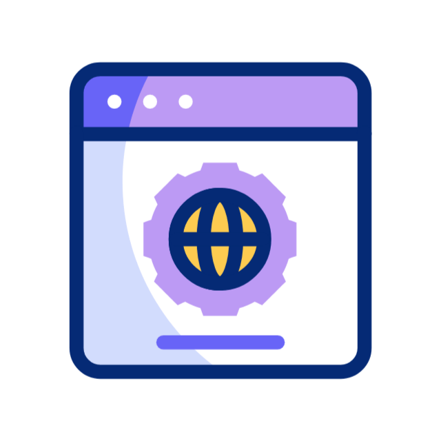 Content Management System icon with screen, gear, and globe