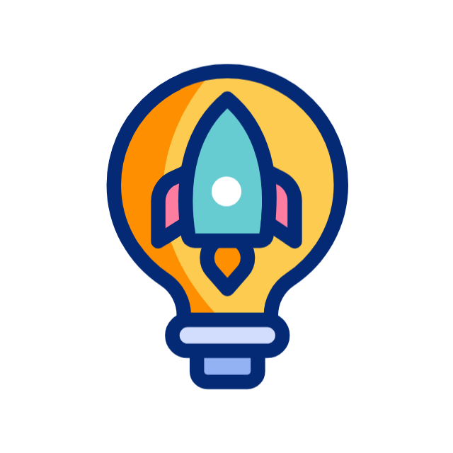 animated image a bulb with a rocket representing startups for webigen website